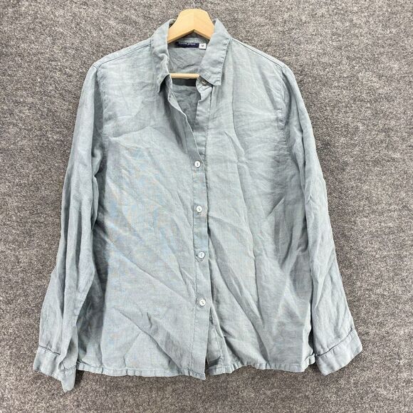 Boston Proper Shirt Women M Medium Gray Button Up Collared Linen Long Sleeve - Picture 1 of 9